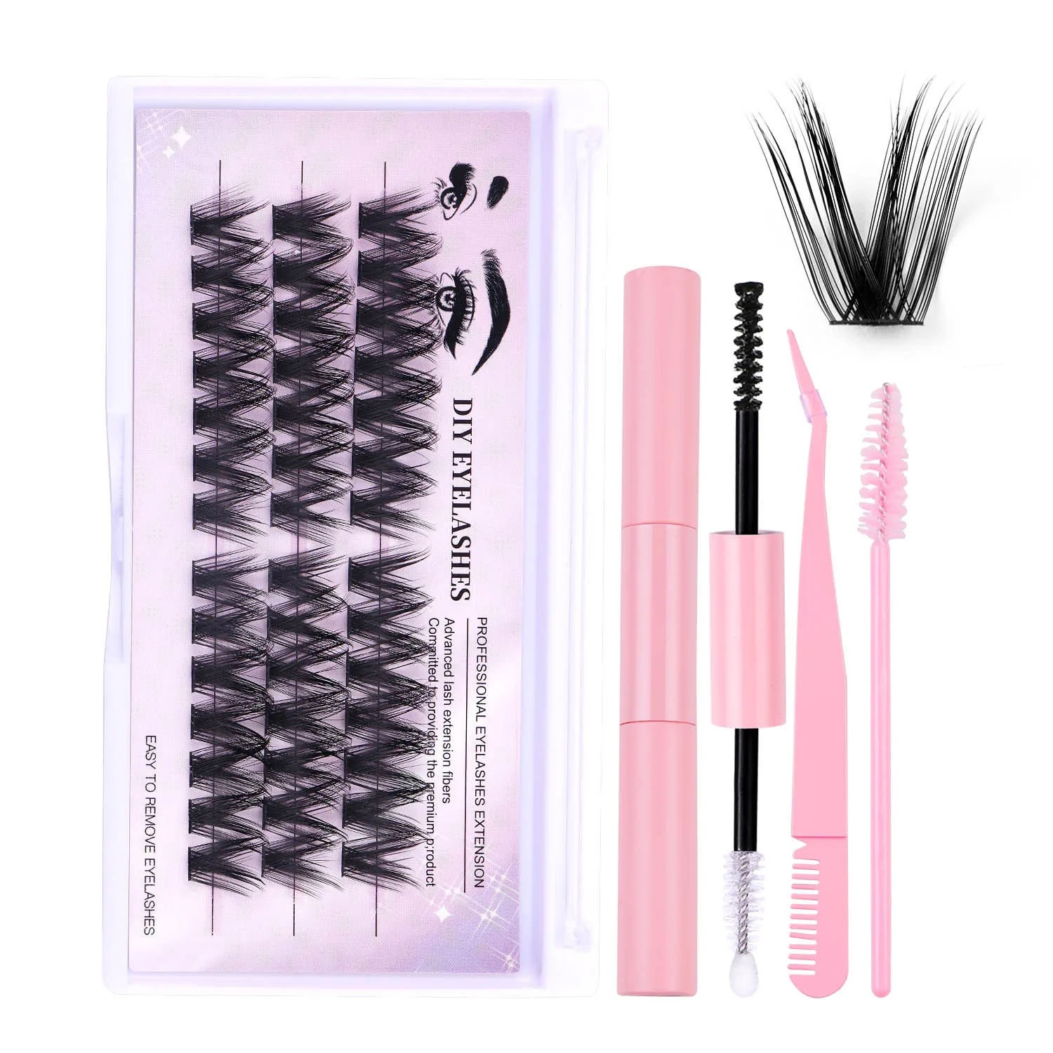 Kit de faux cils segmentés, lot de Premium, dramatique, épais, individuel, grappes, Extensions de cils, pincettes de maquillage