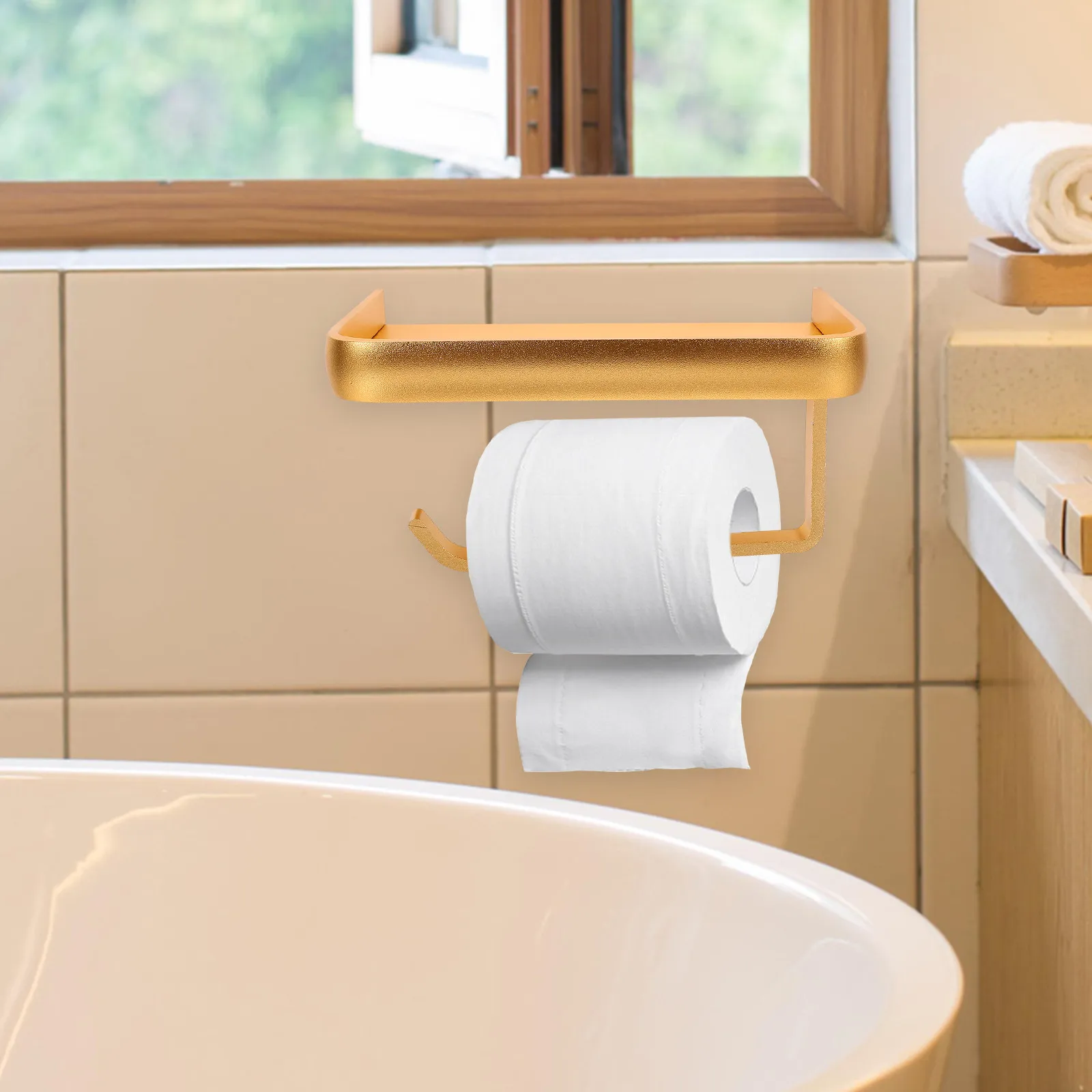 

Алюминиевый настенный держатель для туалетной бумаги с полкой для хранения телефона, мыла и бумажных полотенец, без сверления