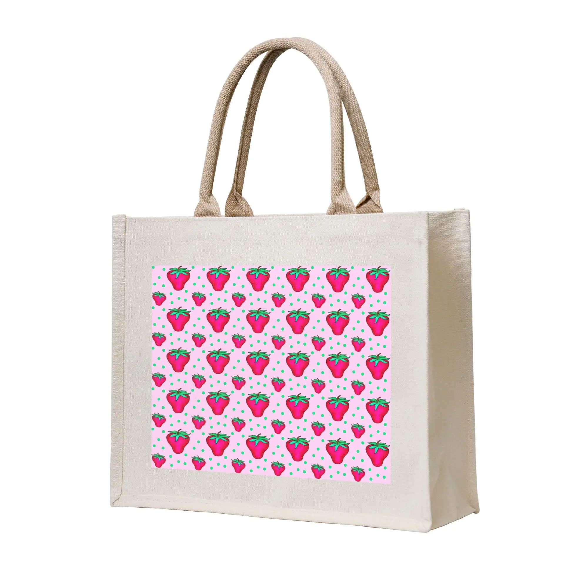 Custom Checkered Fruit  Strawberry  Shopping Bag Women Portable Large Capacity Grocery Green Spot  Shopper Tote Bags