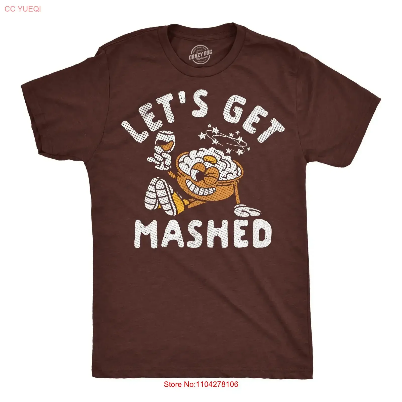 Mens Funny T Shirt Lets Get Mashed Sarcastic Thanksgiving Dinner  vintage Washed Casual streetwear Slightly Breathable Unisex