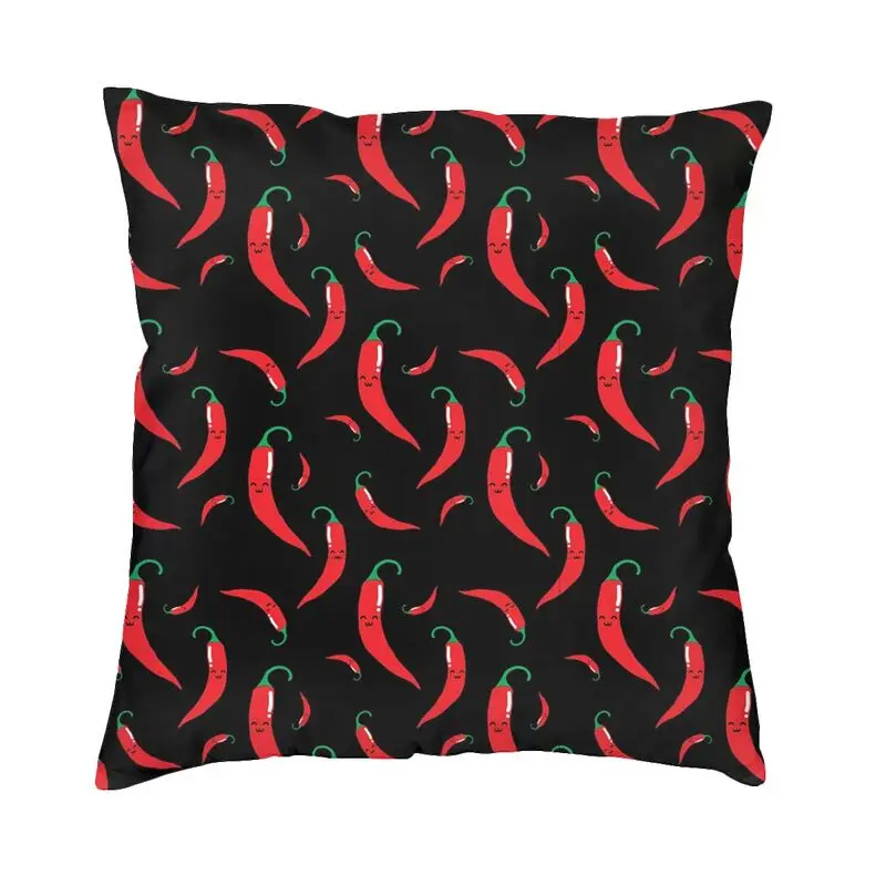 Kawaii Chili Red Pepper Pattern On Black Pillow Case Home Decoration Vegetable Modern Cushion Cover Car 45x45cm Pillowcase