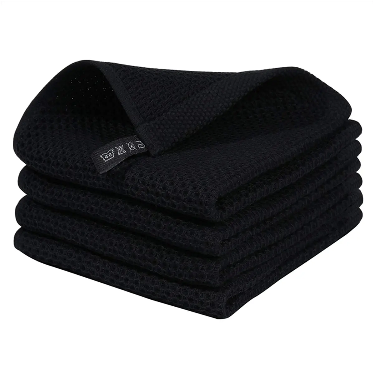 AB09 100% Cotton Waffle-Weave Kitchen Dish Cloths, Ultra Soft Absorbent Quick Drying Dish Towels Black