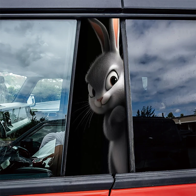 

2 pieces car center pillar stickers Cute Grey Rabbit Scratch-resistant protective film