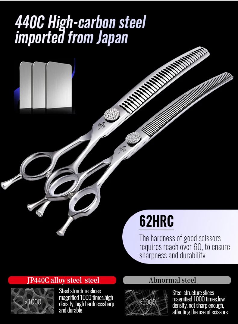 Fenice Pflegeschere, Diamantschraube, 7/7,5/8 Zoll, professionelle gebogene Chunker-Schere, dünnere Schere für Haustier-Kosmetikerin-Werkzeuge – Detail 6