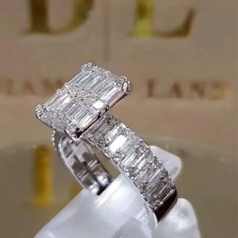 Milangirl Popular Classic Crystal Cubic Zirconia Women Ring Square Princess Cut Zircon Wedding Anniversary Present  Jewelry