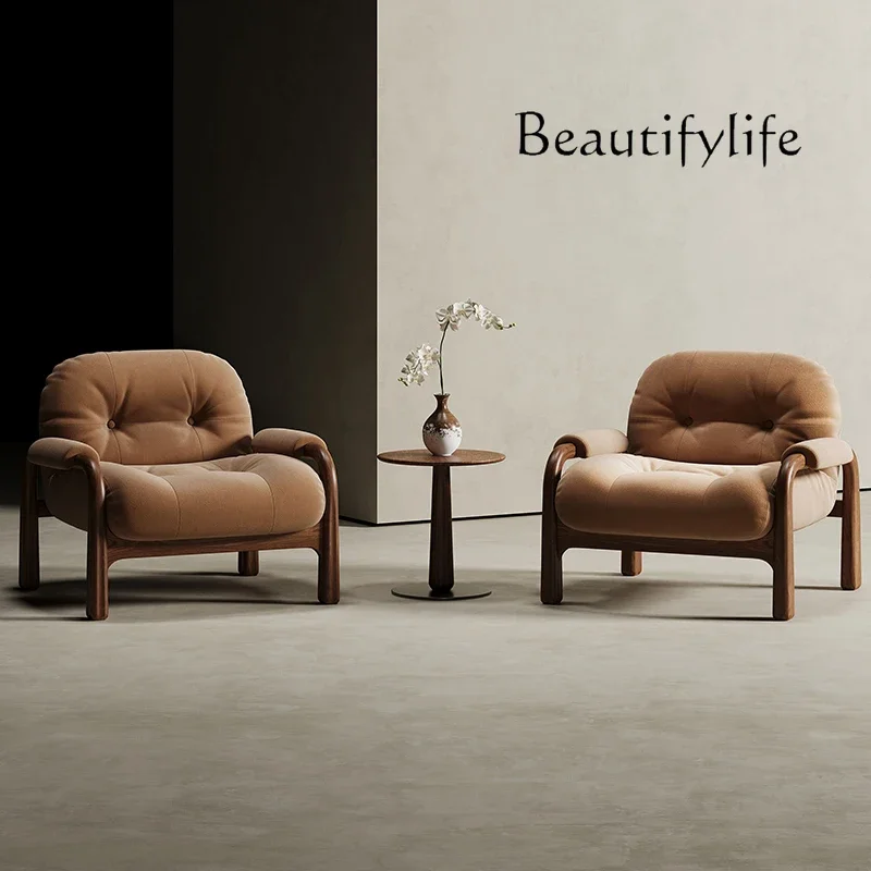 

Design Fabric Art Leisure Living Room Sofa Back Chair Wabi Sansan Solid Wood Single Sofa Chair Medium Antique