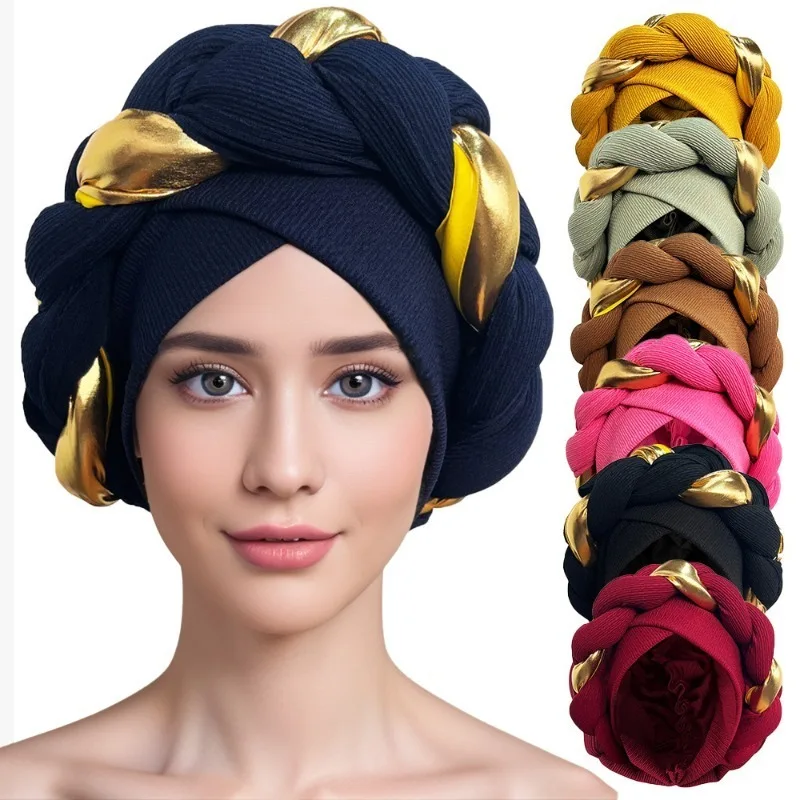 Elegant Turban Cap Women Headwrap Bonnet African Lady Head Wraps Muslim Turbans Hat Evening Party Headwear