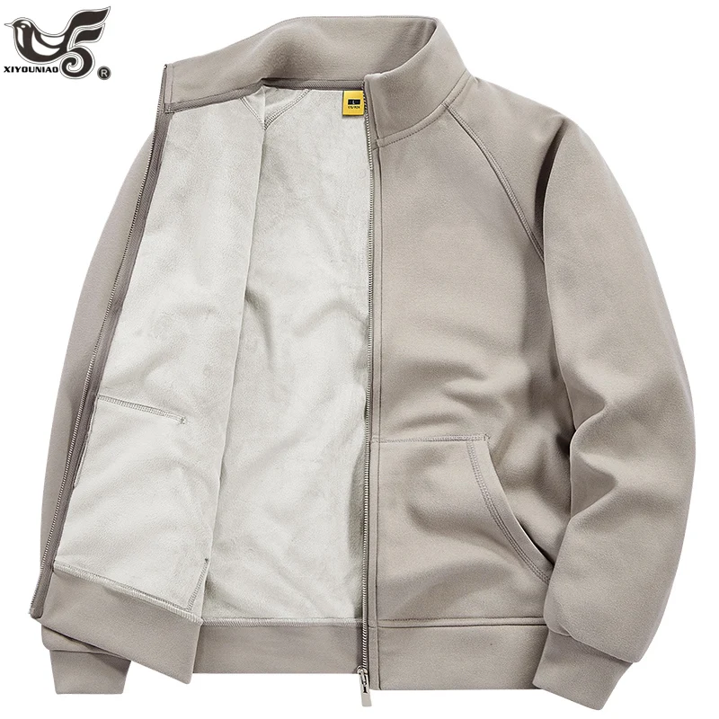 

Осенне-зимний кардиган, флисовая куртка, мужская свободная повседневная модная тенденция, уличный воротник-стойка, однотонное шерстяное пальто с подкладкой, мужские парки