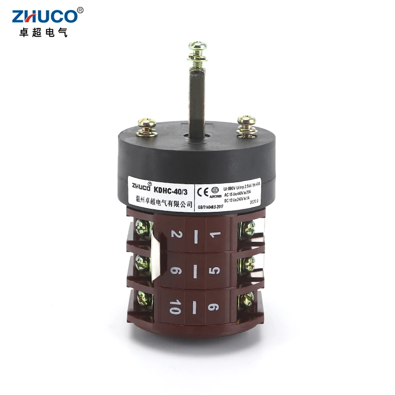 ZHUCO KDHC-40/3 690V 40A 3 Position Adjustable Rotary Changeover Cam Switch For Tire Removal / Gas Shielded Welding Machine