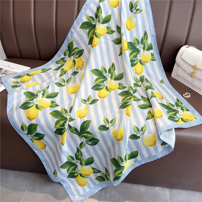 2026 New Fashion Print Silk Hairbands Summer Lemon Scarf Women Elagant Bandana Neck Kerchief Head Bands Foulard Female Scarfs