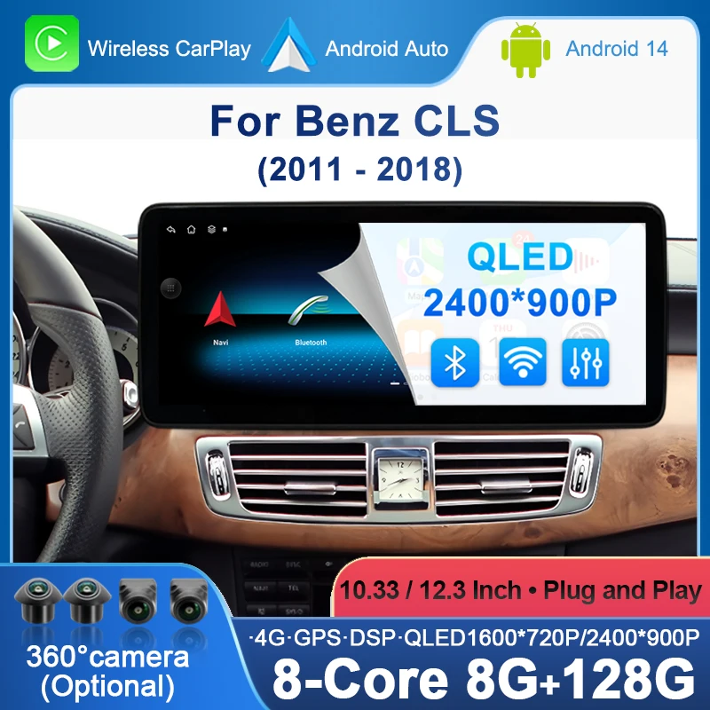 Android 14 Wireless CarPlay For Mercede Benz CLS 2011-2018 Car Radio Multimedia Player Navigation GPS WiFi DSP Stereo Auto radio