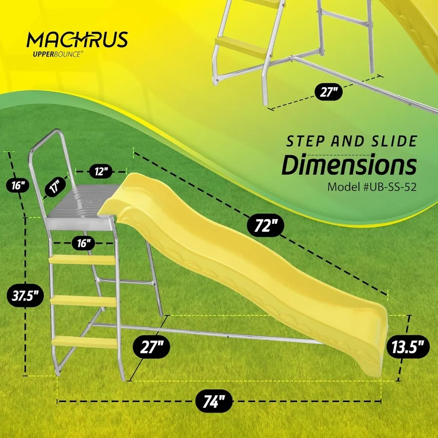 Machrus Upper Bounce Trampoline Step N Slide Fun Indoor and Outdoor Ladder and Wave Slide Set Perfect for Round or Rectangle Tr