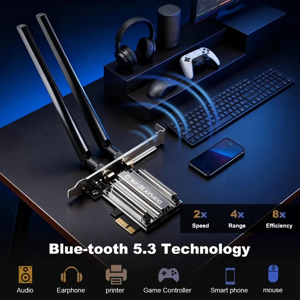 AXE5400 WiFi6E PCIE Wireless Network Card BT5.3 Tri Band 2.4G 5G 6GHz 802.11AX PCIe WiFi Adapter For Desktop PC Windows 10 11