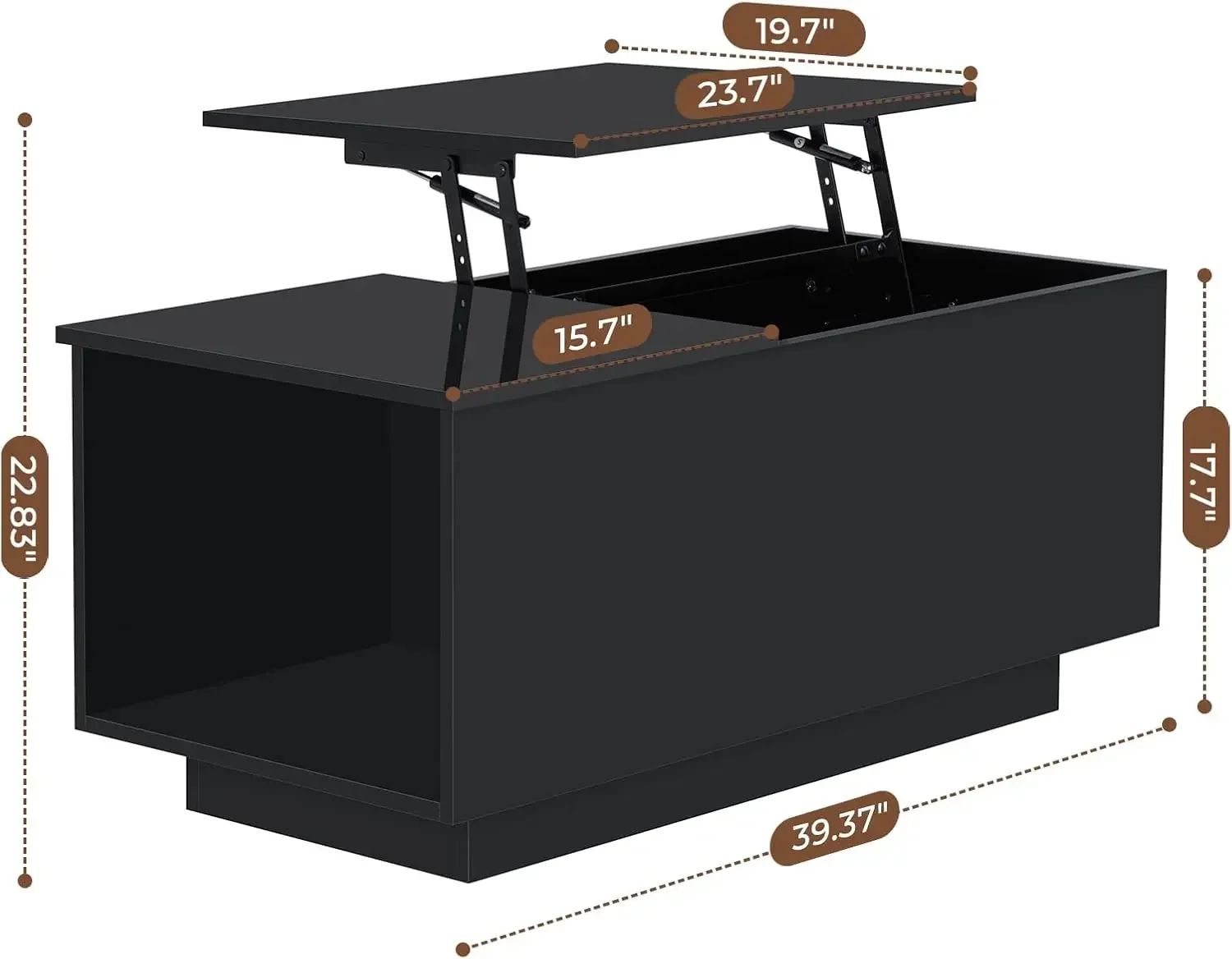 Lift Top Coffee Table with Charging Station Black Led Coffee Table with Storage Hidden Compartment Modern Coffee Table