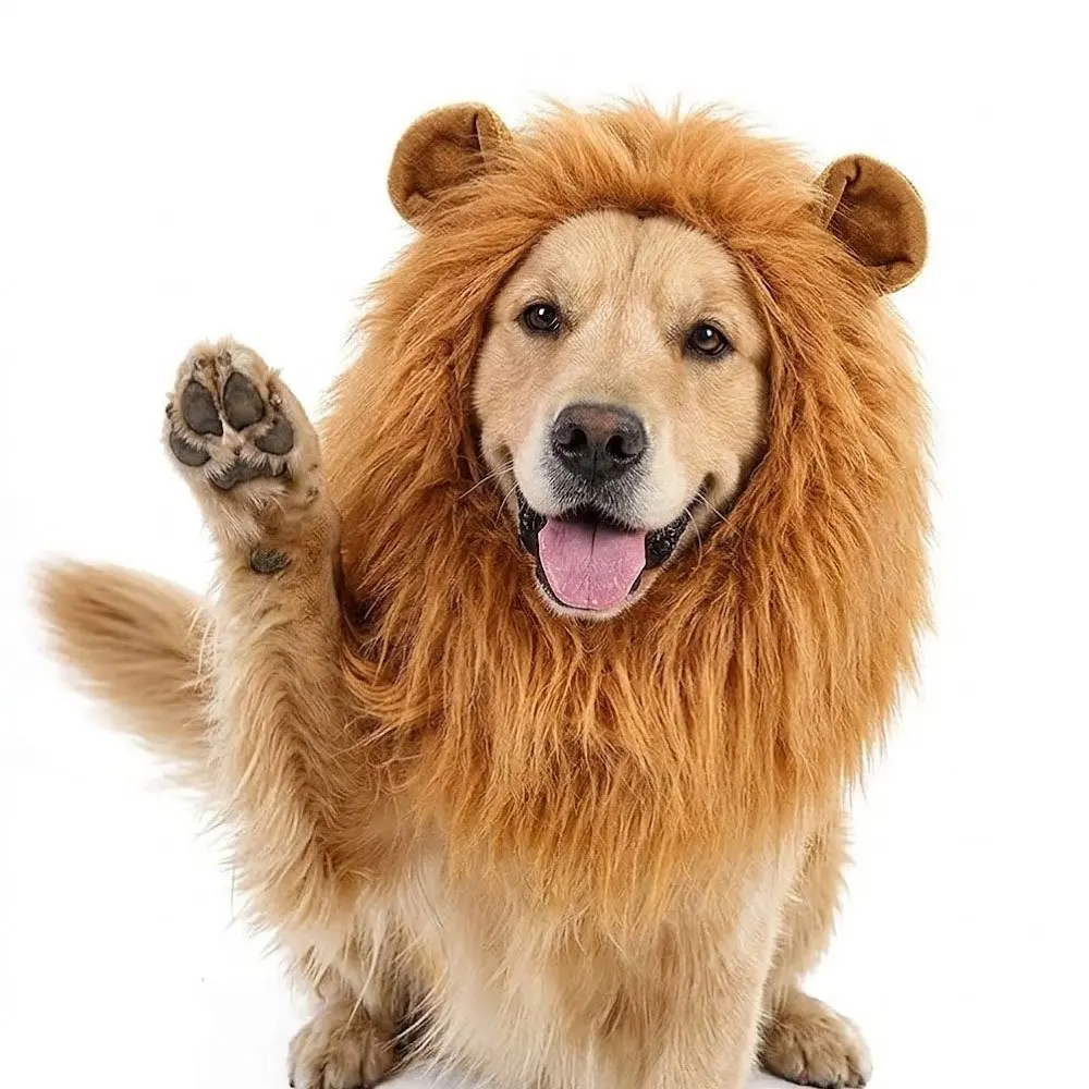 Funny Pet Lion Wig with Ears Cute Dog Cosplay Costume Halloween Party Dress Up Accessory for Puppy