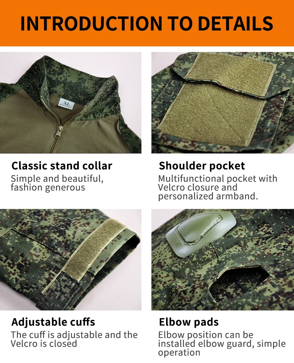 Taktische Uniform Kampf Camo Russische Anzüge Training Team Airsoft Paintball Shirts Jagd Hosen + Pads Herren Kleidung Winddicht – Detail 7