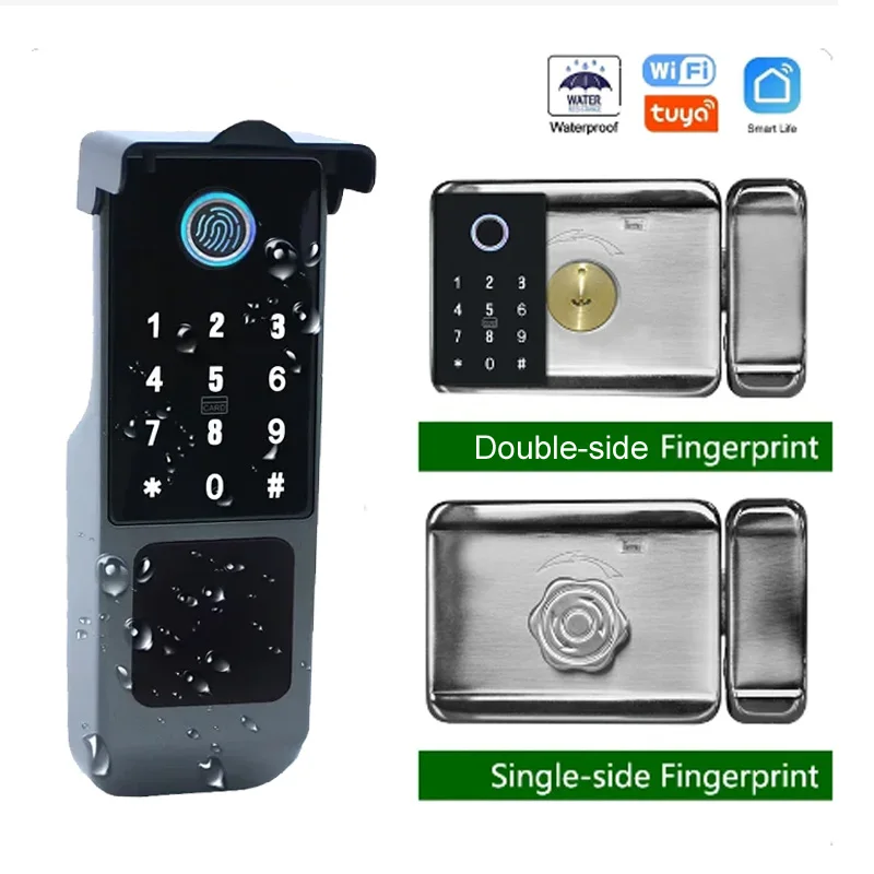 

Tuya Wifi Smart Lock Waterproof APP Remote Control Biometric Fingerprint Card Digital Code Outdoor Gate Electronic Door Lock