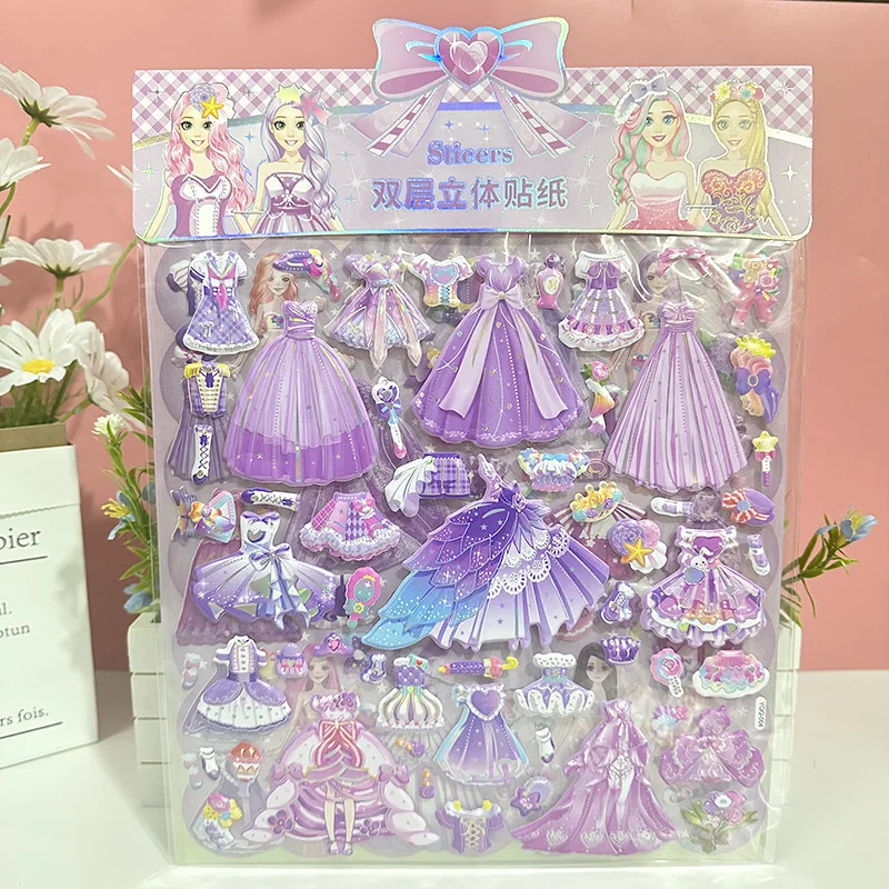 ملصقات فقاعات ثلاثية الأبعاد لملابس الأميرة الكرتونية اللطيفة - ملابس غرفة تركيب سطح المكتب الممتعة DIY لعبة الفتاة مجلة جراب الهاتف ديكور