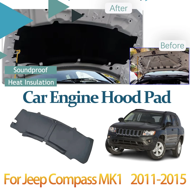 Car Front Hood Engine Sound Mats For Jeep Compass 2014 Accessories MK1 2011-2015 Hood Engine Insulation Cotton Covers interior