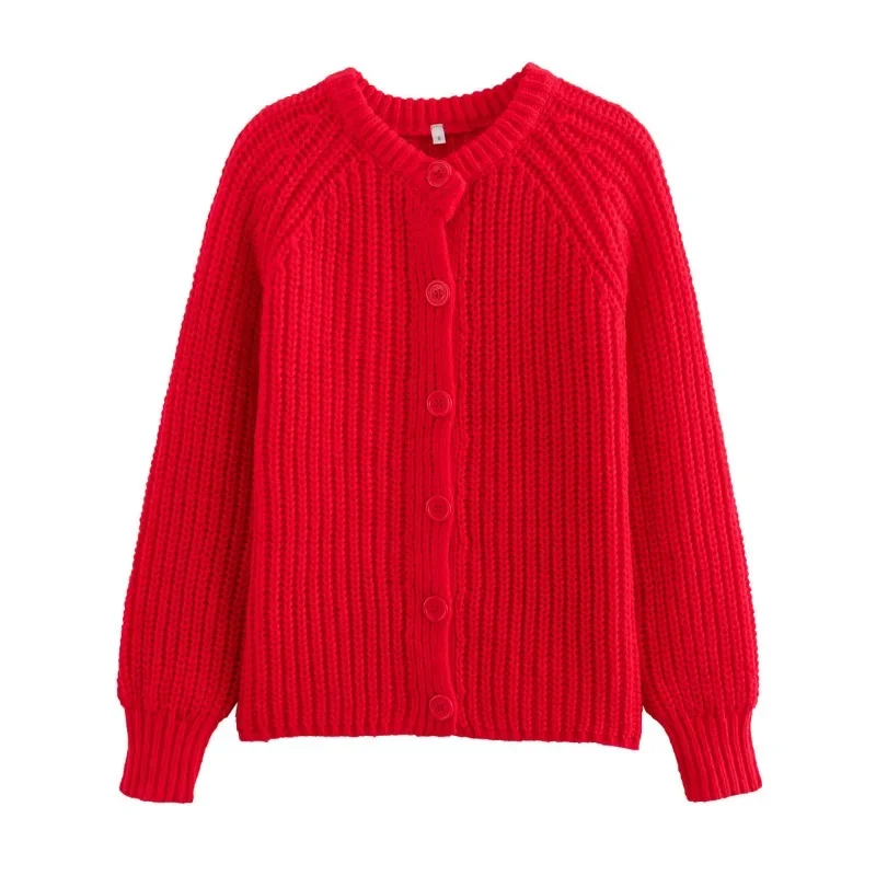 Cardigan à Manches sulfet Col Rond pour Femme, Pull à Simple Boutonnage, Manteau Solide, Nouvelle Collection Automne