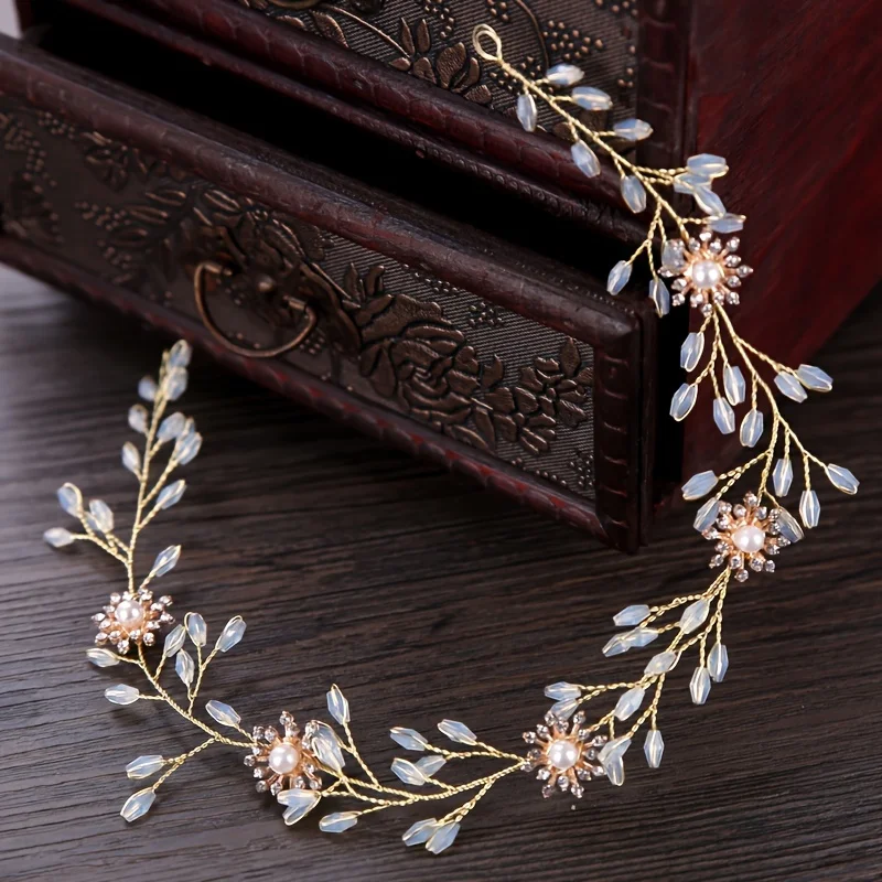 Ikat Kepala Bunga Mutiara Kristal Mewah Ikat Rambut untuk Wanita Berlian Imitasi Pengantin Pernikahan Aksesori Rambut Perhiasan Ikat Kepala Hadiah Tiara