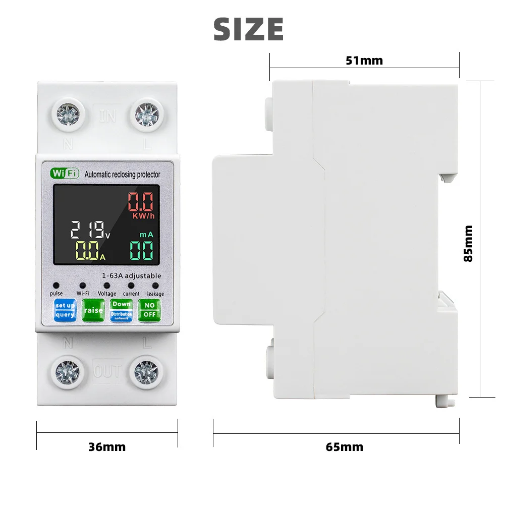 Mobile-Controlled Circuit Breaker with Simultaneous Voltage Current and Leakage Readings on LCD Screen AC230V 63A