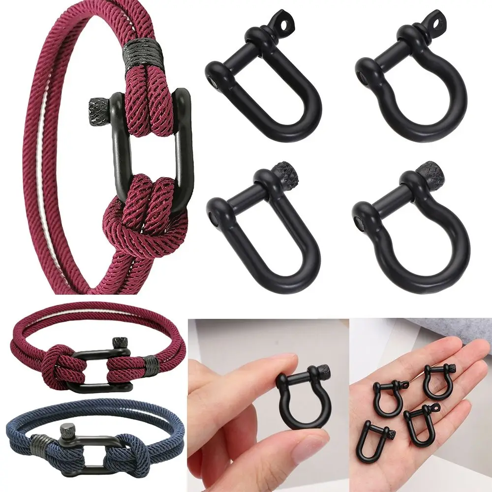 Stainless Steel Screw Joint Connector Bracelet Buckle Solid Carabiner Key Ring D Bow Staples Keychain Hook