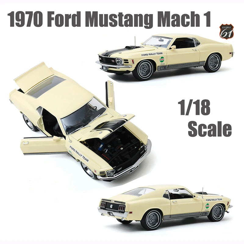 Diecast Alloy 1:18 Ford Mustang Mach 1 Rally Racing Car Muscle Car Model Beige Classic Collection Display Ornament Gift Souvenir