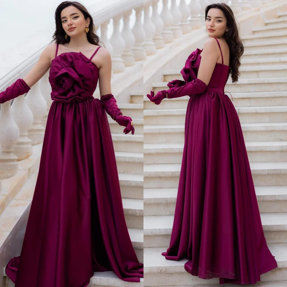 Jiayigong-Robe longue plissée en jersey, tenue de graduation, ligne A, bretelles spaghetti, sur mesure, sexy, décontractée