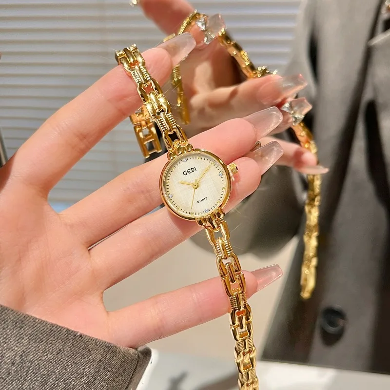 GEDI Luxury Gold Women Watch Fashion Diamond Dial Alloy Bracelet Wristwatch Elegant Dress Ladies Quartz Wrist Watch Reloj Mujer