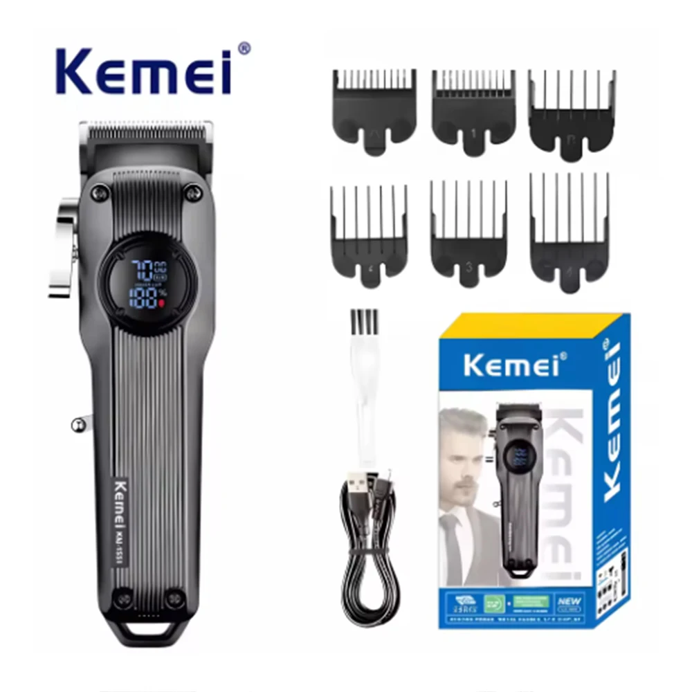 

Kemei KM-1551 Hair Salon Professional Hair Clipper, USB Rechargeable, High Speed Engraving Scissors Kemei Hair Trimmer for Men