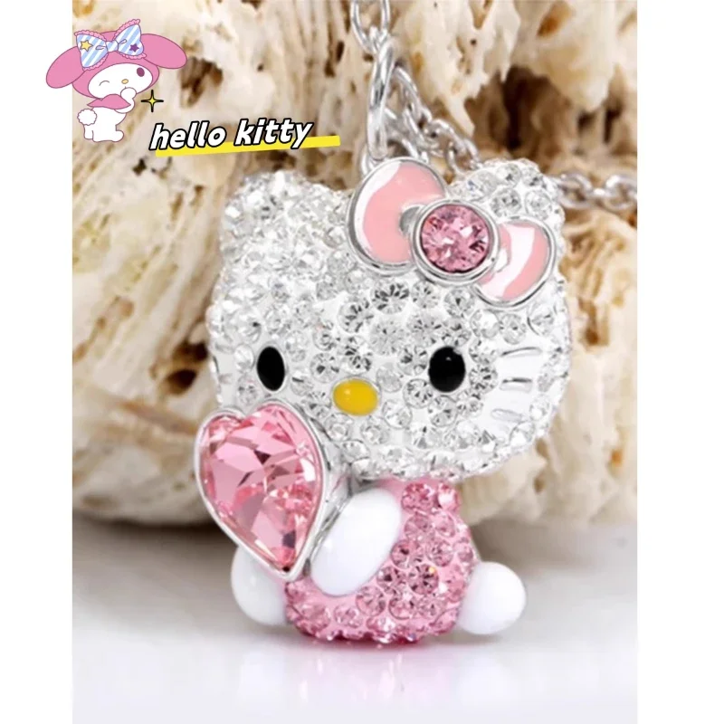 שלום קיטי צ'ארמס ראש חתול אהבה שרשרת אור יוקרתית אוסטרית קריסטל ורוד יהלומים תליון לנשים אנימה חמודה מתנת יומולדת