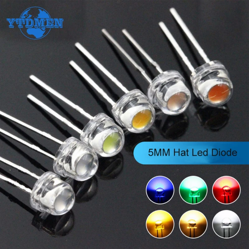 100PCS 5mm LED Diode Lights Clear Straw Hat Super Bright Lighting Bulb Lamps Emitting Diodes Kit