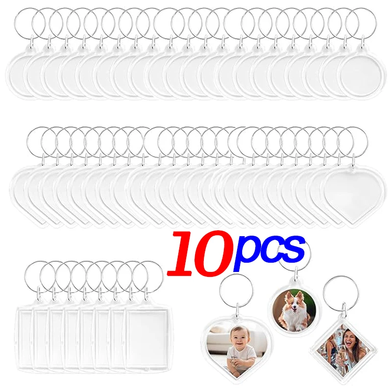 10pcs Transparent Photo Frame Keychain Snap-In Custom Insert Photo Acrylic Blank Keyring Blank Picture DIY Creative Pendant