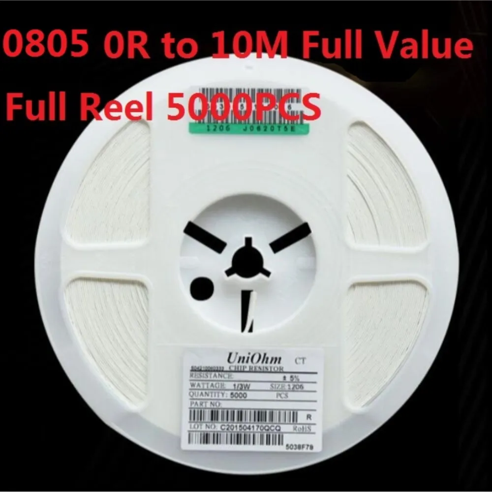 

5000PCS (0 Ohm To 10M) SMD Chip Resistor 0805 10K Ohm 5% Chip Resistorsohm 0R 10R 1K 2.2K 3.3K 4.7K 10K 100K 820R 1M Ohm Kit