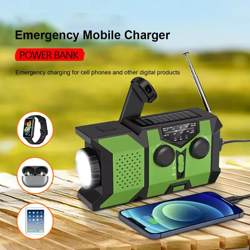 

Аварийный фонарик с рукояткой, радио AM/FM/WB, метеорологическое радио с блоком питания, фонарик SOS, портативное радио для использования в помещении и на открытом воздухе