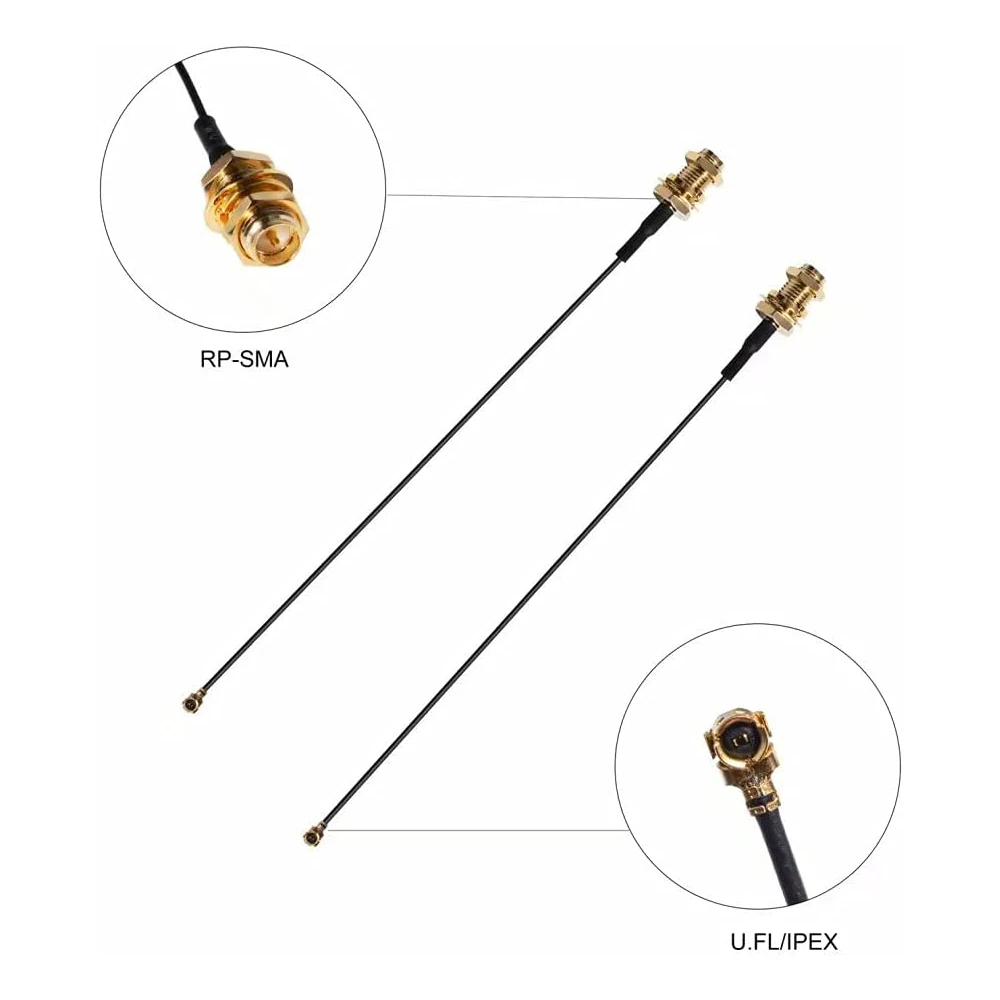 2 x 8dBi WiFi RP-SMA Male Antenna 2.4GHz 5.8GHz Dual Band +2 x 35CM U.FL/IPEX to RP-SMA Female Pigtail Cable for Mini PCIe Card