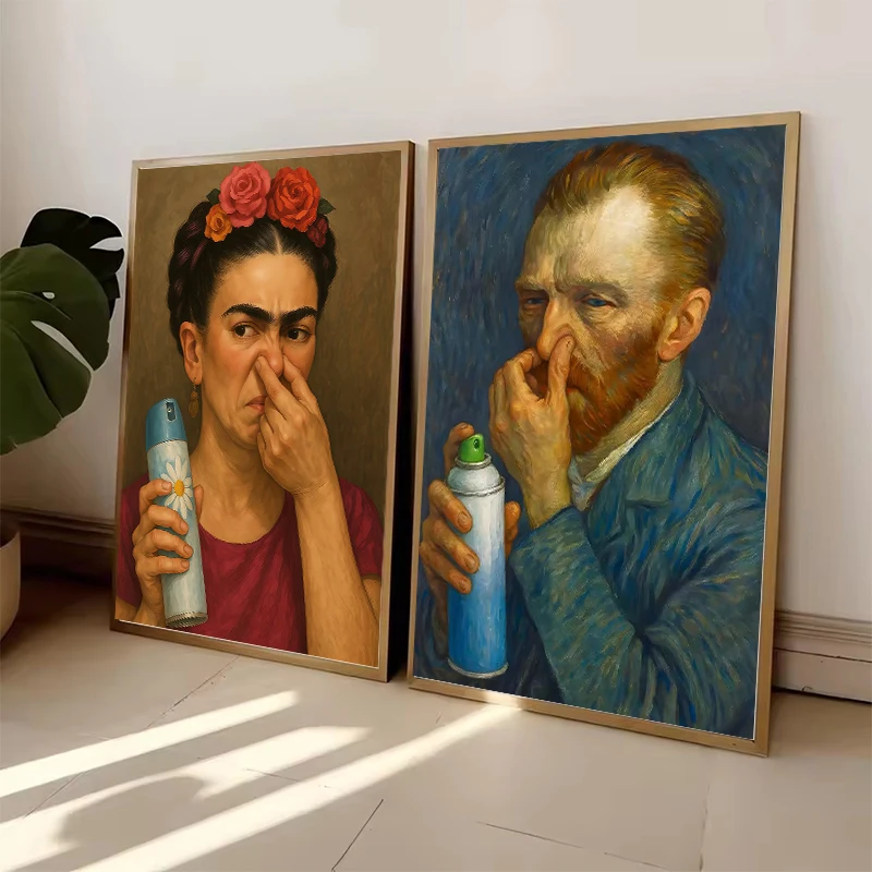 Mona Lisa Bathroom Wall Art Decor Covering Her Nose,Vintage Poster Print Toilet Funny Canvas Painting Wall Picture Home Decor