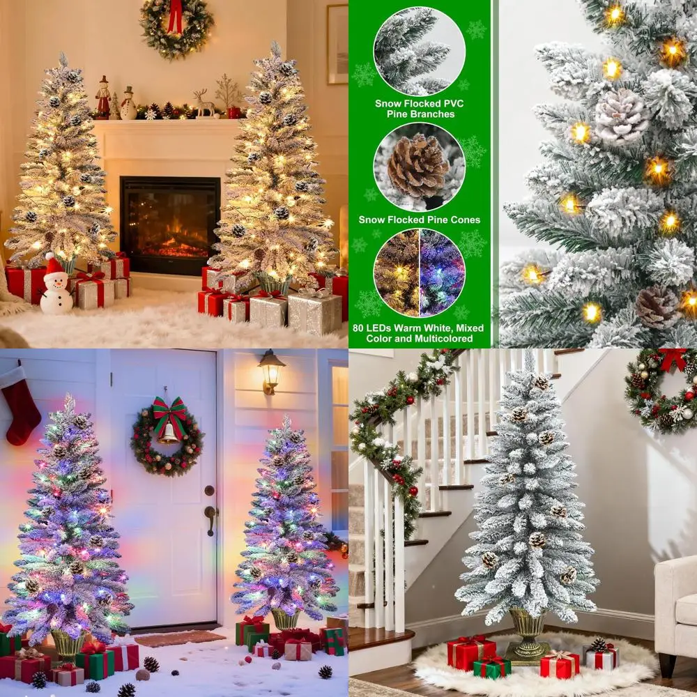 

4-футовая снежная рождественская елка с 8-режимной таймером и сосновыми шишками для входа на открытом воздухе