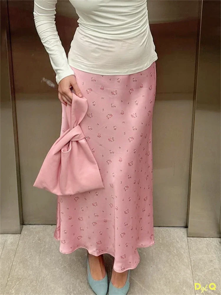 

DGTQYQ Summer Printed Fashion Long Skirt For Women High Waist Contrast Patchwork Slim Elegant Party Looks Ladies Y2k Maxi Skirt