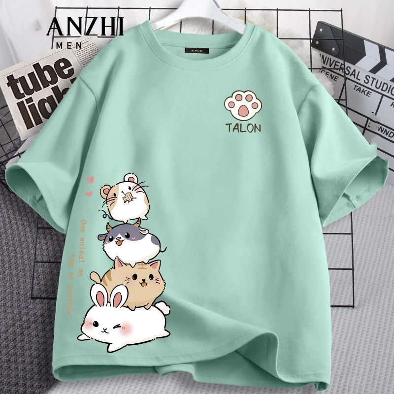 Kids Summer Cotton Short Sleeve T-Shirt Top Cute Critter Print Girls School T-Shirt Home Soft Pajama T-Shirt Street Tee Tops