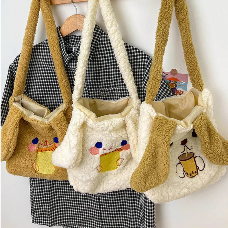 

Long Ear Plush Dog Crossbody Bag Embroidery Large Capacity Plush Rabbit Shoulder Bag Storage Bag