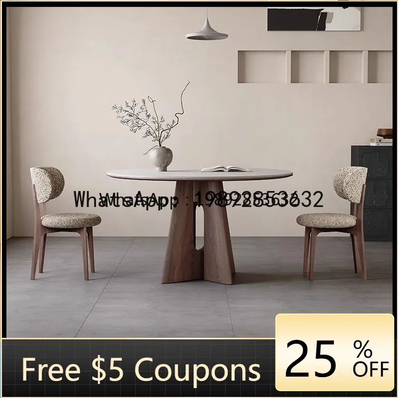 

Z3 Rock Slab Dining Table Modern Minimalist Home Small Apartment Wabi-Sabi Style Walnut Solid Wood Dining Table and Chair Set