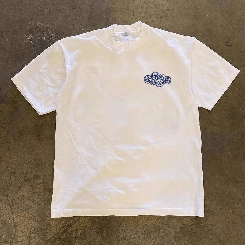 Loose Fit Cotton T-Shirt Short Sleeve Double Thread Pure Cotton American Retro Style Unisex Summer Top for Couples