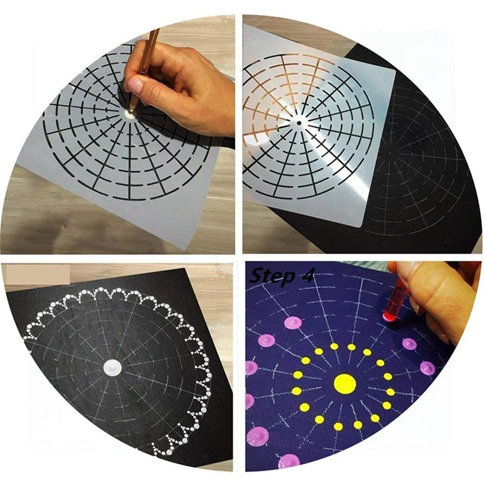 ABRI-Mandala Dotting Stencil Tools Rock Painting Kit Ball Stylus Dotting Tools Include Stencil, Paint Tray (34 Pack)