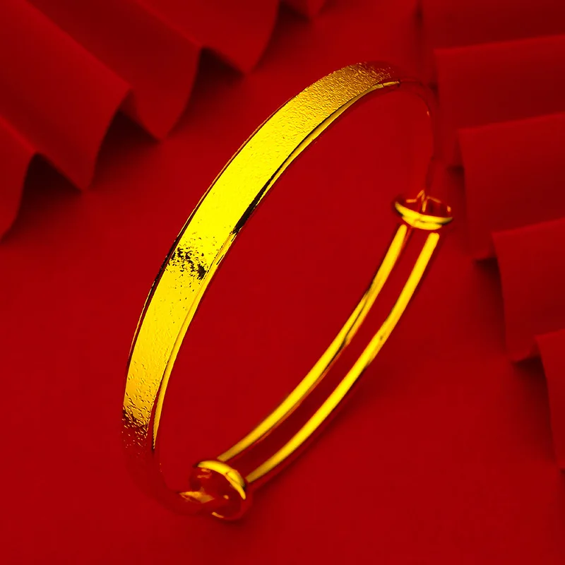 Warm Gift Frosted Adjustable Bangle For Women 24K Gold AU999, Auspicious Commemorative Women Present