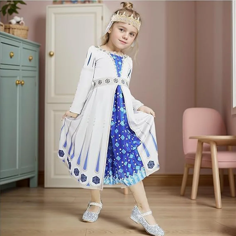 Children Girls Carnival Halloween Costume Kids Princess Dress+Necklace Accessories For Birthday Mardi Gras 3 To 15 Years Outfits