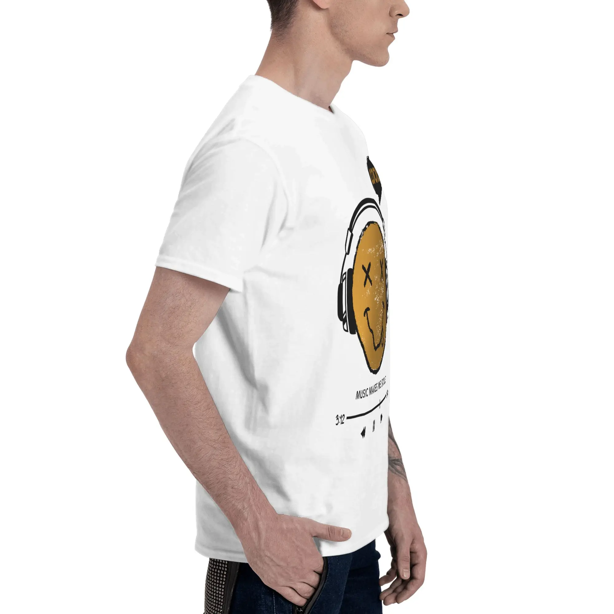 Cool Yellow Smiley Headphones Print Grapic  Men T-Shirt Clothes  Tee Shirt Short  Summer Casual Trendy