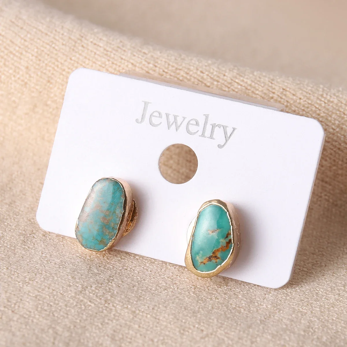 

Farsighted Star Lady Chinese Style Geometric Natural Blue Turquoise Vintage Stud Earrings Simple Elegant Women's Jewelry Gift