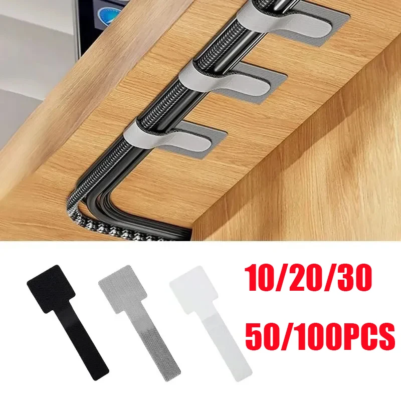 Reusable Cable Ties Fastening Wire Organizer Cord Rope Holder Self Adhesive Adjustable Cord Organizer Straps Desk Management